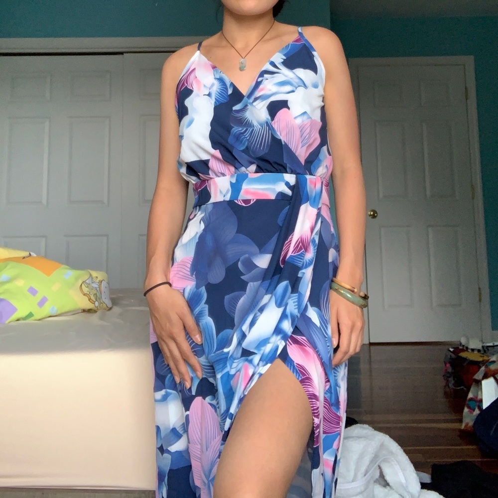 Pink White Floral High Low Wrap Dress NWOT